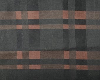 Vintage 70s Brown & Black Woven Plaid Cotton 45" Fabric by the Piece 1 Yd +30"
