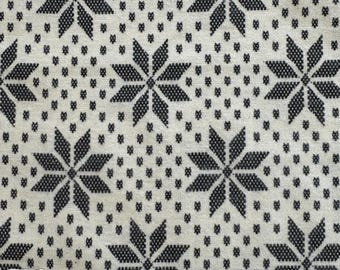 Vintage 70s Black & Cream Scandinavian Star Cotton Flannel 43" Wide Fabric by the Piece 2 Yds +8"