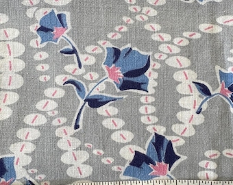 Vintage Gray, Blue and Pink Floral Feedsack Remnant