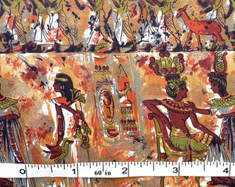 Vintage 50s Earth Tone Egyptian Print by John Wolf 36" Wide Cotton Fabric By the Piece 1 yd +4"