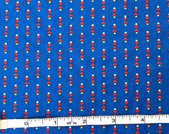 Vintage 60s Red, White & Blue Quilting Mini Print Cotton Fabric Remnant