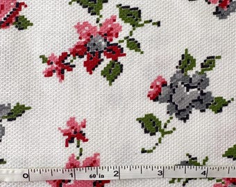 Vintage 60s-70s Stitched Rose Floral 36" Wide Cotton Piqué Fabric by the Piece 3 Yds +8"