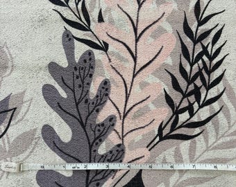 Vintage 50s Gray and Pink Leaves and Fronds Pebble Barkcloth Fabric by the Panel 76" X 43"