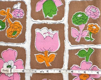 Vintage 60s Unique Floral Duck 36" Wide Fabric - 2 Remnants