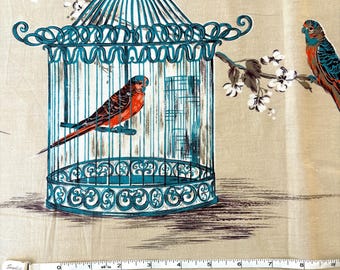 Rare Vintage 40s-50s John Wolf Parakeet Cage Border Print 34" Wide Cotton Fabric by the Piece - 3 Yds +34"