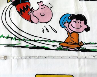 Vintage 70s Peanuts Charlie Brown Cotton Sheeting Fabric Remnant 103" x 31"
