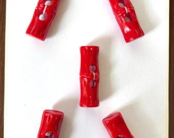 5 Vintage 1940s Red Faux Bamboo Toggle Buttons