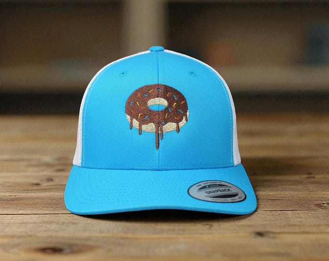Embroidered Chocolate Donut Hat: Sprinkled Glazed Doughnut Cap