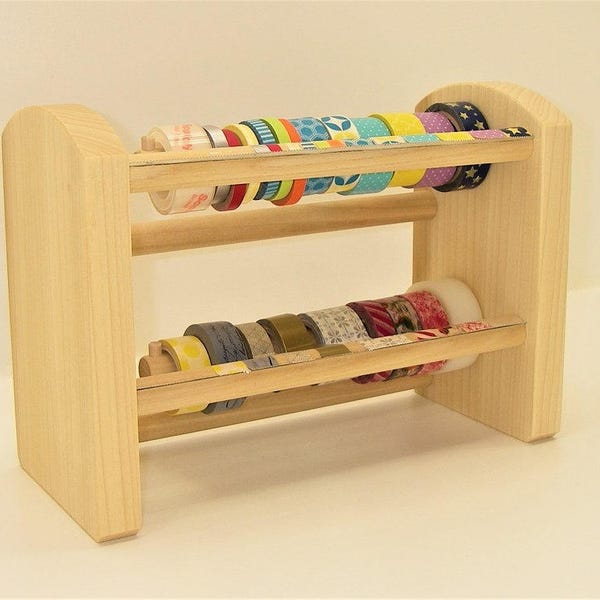 GSS 2 Tier Washi Tape Organizer, Dispenser + Cutter ! EZ Load & Remove Rolls! Solid Hardwood! High Capacity! 2 Styles!