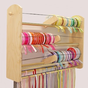 GSS 2n1 24&quot; Ribbon Organizer 5 Tier Wall Unit. Holds Spools & Loose Ribbon! EZ Load Spools Individually! Elegant and Inspiring!