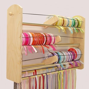 Wood Ribbon Organizer Storage Ribbon Rack Holder Organizer for Christmas  Gift Wrapping Paper, Cellophane, Vinyl Rolls, Arts and Crafts Items (White