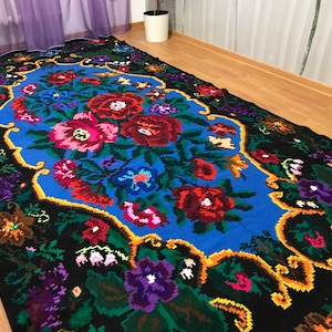 Bessarabian kilim handmade. Ukrainian traditional floral kilim. Hand woven rug with flowers. Kilim with roses. Colorful kilim Sheep wool rug