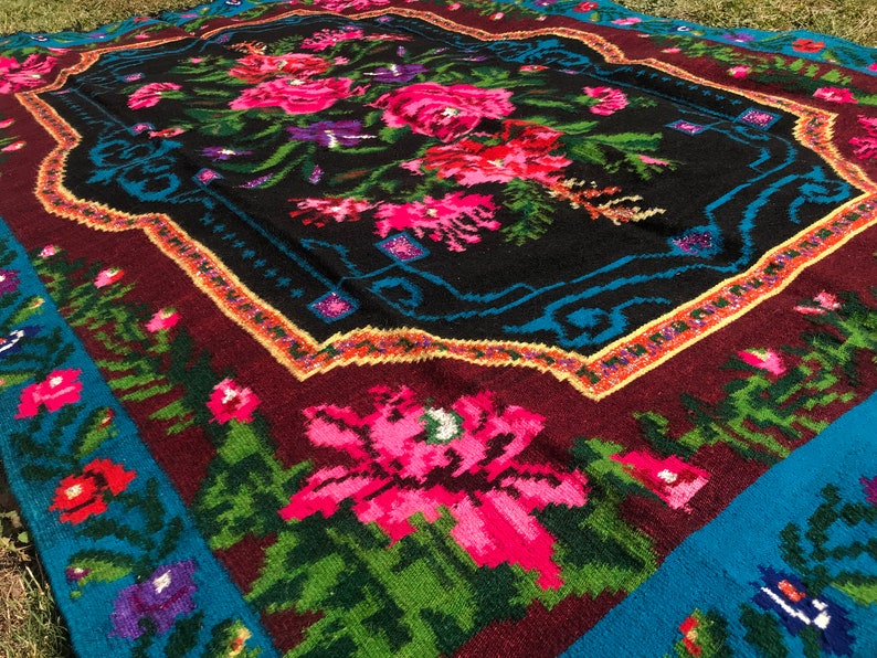 Vintage handwoven wool rug carpet. Moldova carpet Floral Etsy