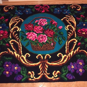 Bessarabian kilim handmade. Ukrainian traditional floral kilim. Hand woven rug with flowers. Kilim with roses. Colorful kilim Sheep wool rug