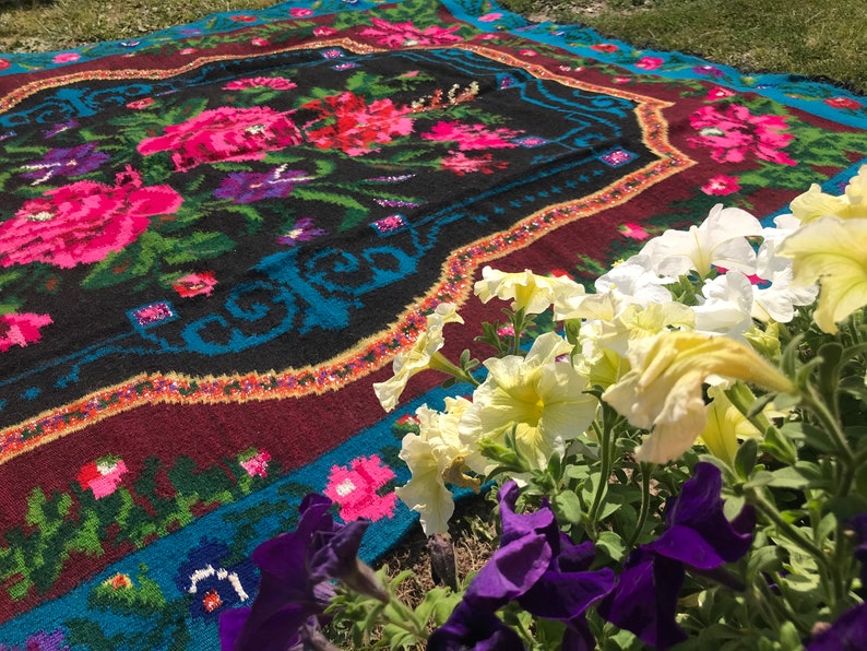 Vintage handwoven wool rug carpet. Moldova carpet Floral Etsy