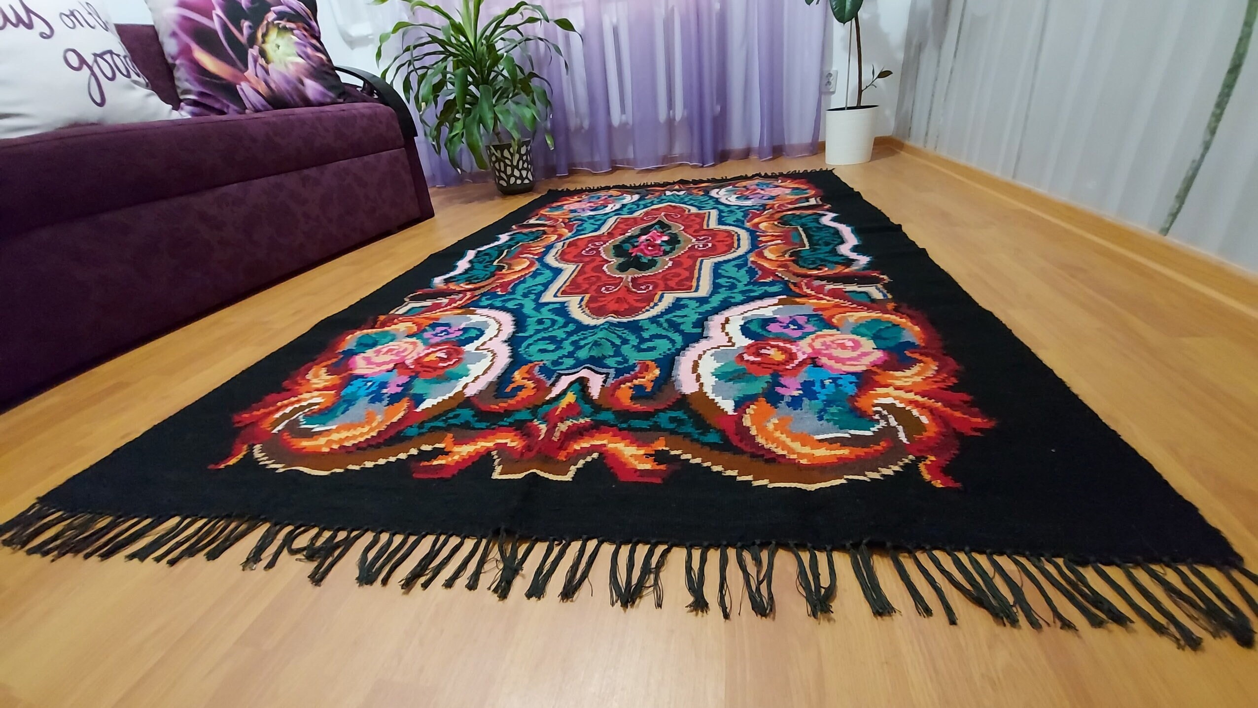 Bessarabian kilim handmade. Ukrainian traditional floral kilim. Hand woven rug with flowers. Kilim with roses. Colorful kilim Sheep wool rug