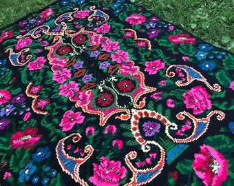 Vintage Bessarabian Kilim Rug, Handwoven Floral Wool Rug (302 x 192 cm)