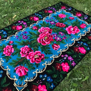 Vintage handwoven wool rug carpet. Moldova carpet- Floral kilim - Romania Kilim Bessarabian Kilim. Vintage Kilim, rose kilim rug