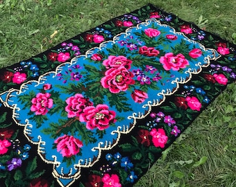 Vintage handwoven wool rug carpet. Moldova carpet- Floral kilim - Romania Kilim Bessarabian Kilim. Vintage Kilim, rose kilim rug