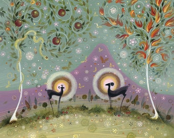 The Lovers Tarot Art Print, Goat Soulmates, Giclee Mounted A4