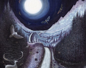 Full Moon Night Art Print – Dreamy Landscape Giclee