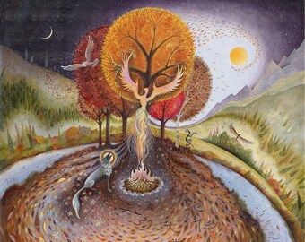 Sacred Space Giclee Print, Wolf and Phoenix Art
