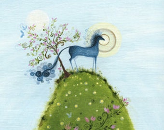 Blue Roan Horse Giclée Print, Thank You Card, Floral Hill Art