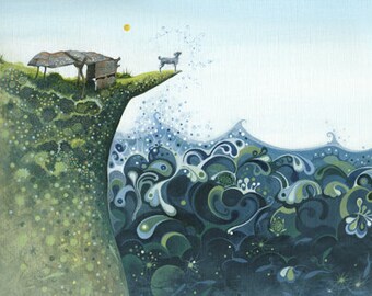 Goatshed Cliff Edge Giclée Print, Optimistic Goat Art