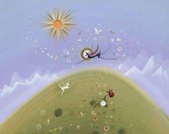 The Fool Tarot Card Print, Whimsical Goat Art