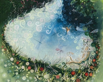 Waterfall Giclee Print, Salmon of Wisdom, Goat Landscape Art