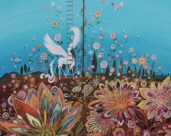 The Love Tree Giclee Print, Whimsical Garden, Pegasus Art