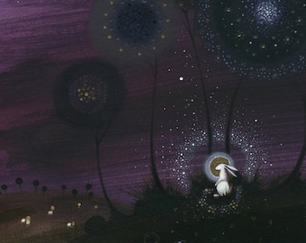 Hare Moonlit Night Giclee Print, A4 Mounted
