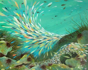 Sea Urchins Giclee Print, Colorful Fish, Turquoise Waters