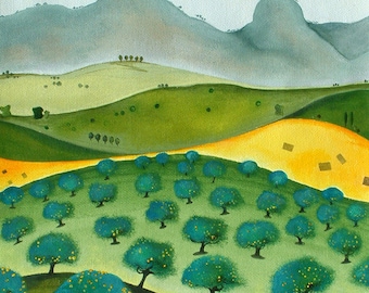 Citrus Grove Giclée Print, Cyprus Landscape Art