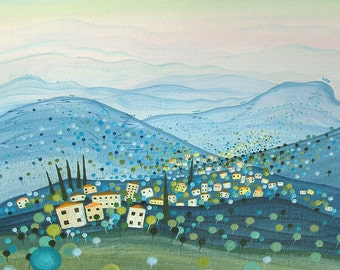 Lemon Houses Giclee Print, Hillside Village Art