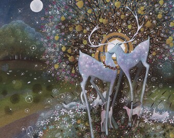 Deer Art Print - Flower Series, Limited Edition Giclée