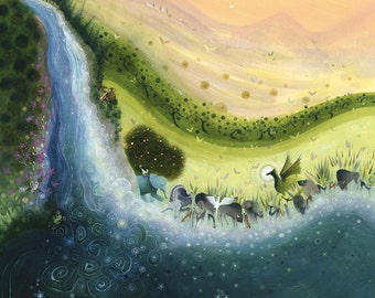 Abundance Dragon Art Print, Elephant and Goldfish Giclee