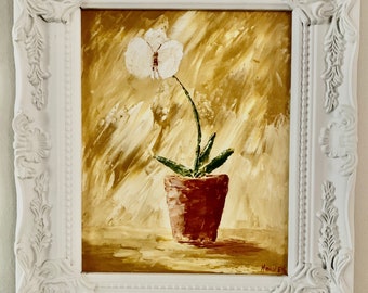 Framed Abstract Flower Original Oil Painting