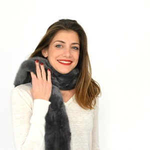 Gray Fur Scarf for women made with real rex rabbit fur. Totally handmade winter scarf, really warm and stylish, a great gift for her
