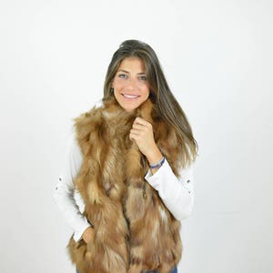 Women Fur Vest made with Brown Fox fur and brown inner lining. Handmade Women Sleeveless fur Jacket, a great gift for her