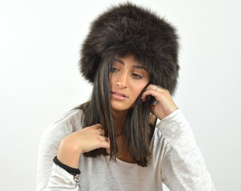 Brown Fur Hat for women made with real fox fur. Totally handmade Russian hat for winter, really warm and stylish, a great gift for her