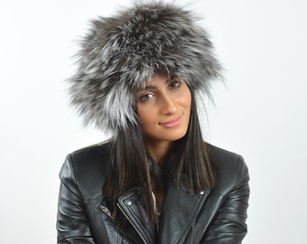 Gorro de piel gris para mujer elaborado con piel de zorro auténtica. Gorro ruso totalmente hecho a mano para el invierno, muy cálido y elegante, un gran regalo para ella.