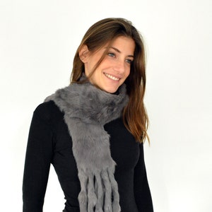 Gray Fur Scarf for women made with real rabbit fur. Totally handmade winter scarf, really warm and stylish, a great gift for her