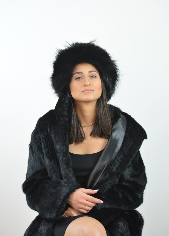 Black Fur Hat for Women Made With Real Fox Fur. Totally  display picture 3