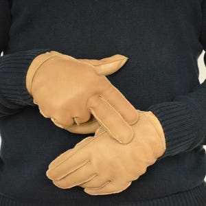 Men Leather Gloves made with beige sheepskin leather. Totally handmade, really warm and stylish, a great gift for him