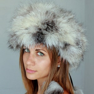 Gray Fur Hat for women made with real fox fur. Totally handmade Russian hat for winter, really warm and stylish, a great gift for her