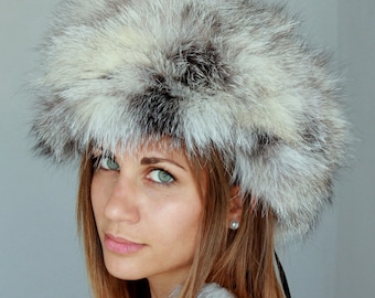 Gray Fur Hat for women made with real fox fur. Totally handmade Russian hat for winter, really warm and stylish, a great gift for her