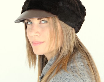 Brown Fur Hat made with real Rabbit Fur. Totally handmade winter hat, really warm and stylish, a great gift for her