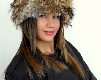 Gorro de piel marrón para mujer elaborado con piel de zorro auténtica. Gorro ruso totalmente hecho a mano para el invierno, muy cálido y elegante, un gran regalo para ella.