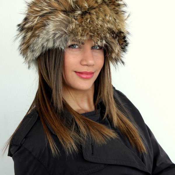Brown Fur Hat for women made with real fox fur. Totally handmade Russian hat for winter, really warm and stylish, a great gift for her